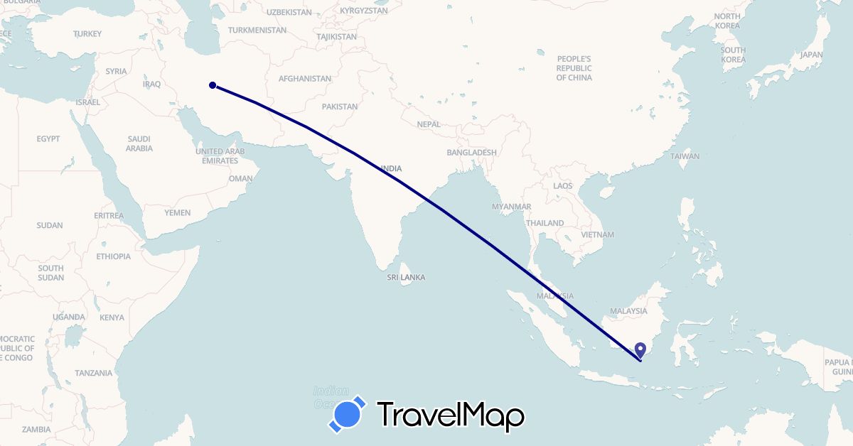 TravelMap itinerary: driving in Indonesia, Iran (Asia)